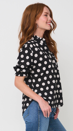 Good Girlfriend Shirt with Ruffle Trim - True Dot Black 3 - Side view