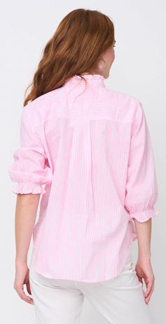 Good Girlfriend Shirt with Ruffle Trim Menswear Stripe Tickled Pink 4 - Back 