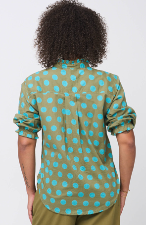 Good Girlfriend Shirt with Ruffle Trim - True Dot Olive/Cerulean 4 - back