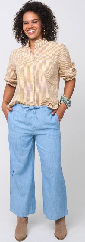 Good Girlfriend Shirt with Ruffle Trim Menswear Stripe Honeycomb 3 - Full