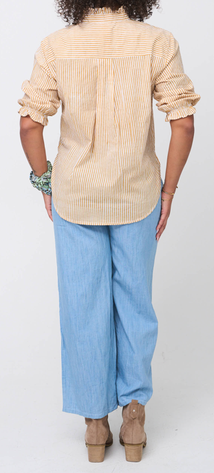 Good Girlfriend Shirt with Ruffle Trim Menswear Stripe Honeycomb 4 - Back