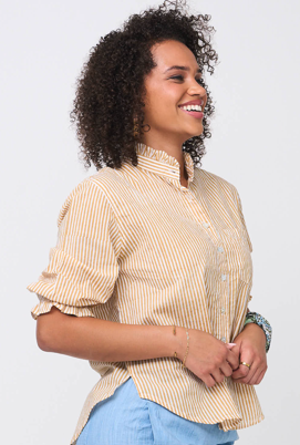 Good Girlfriend Shirt with Ruffle Trim Menswear Stripe Honeycomb 2 - Side - Front