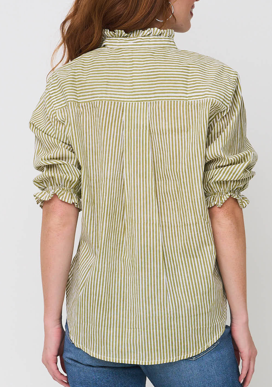 Good Girlfriend Shirt with Ruffle Trim Menswear Stripe Olive 5 - Back 