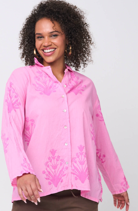 Relaxed Boyfriend Shirt - Cameo Floral Overdye Petal Pink 1 - Front
