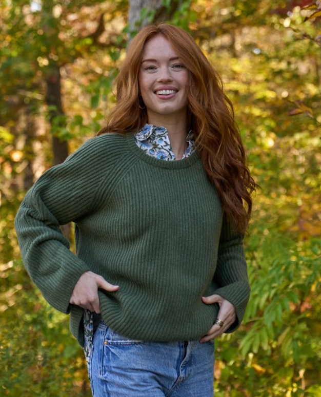 Montauk Shaker Recycled Cashmere Sweater - Olive 1 - front 