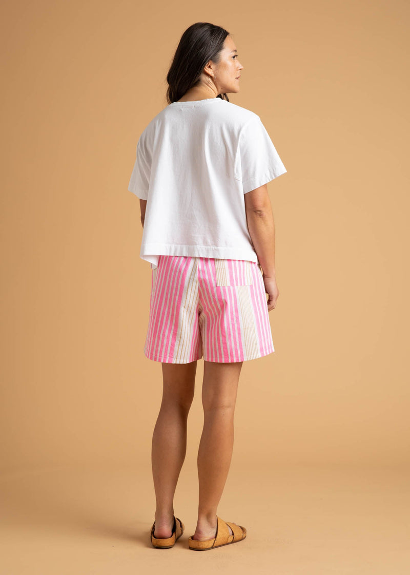 Shore Shorts - Mixed Up Stripe - Baked Clay & Neon Pink