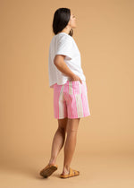 Shore Shorts - Mixed Up Stripe - Baked Clay & Neon Pink