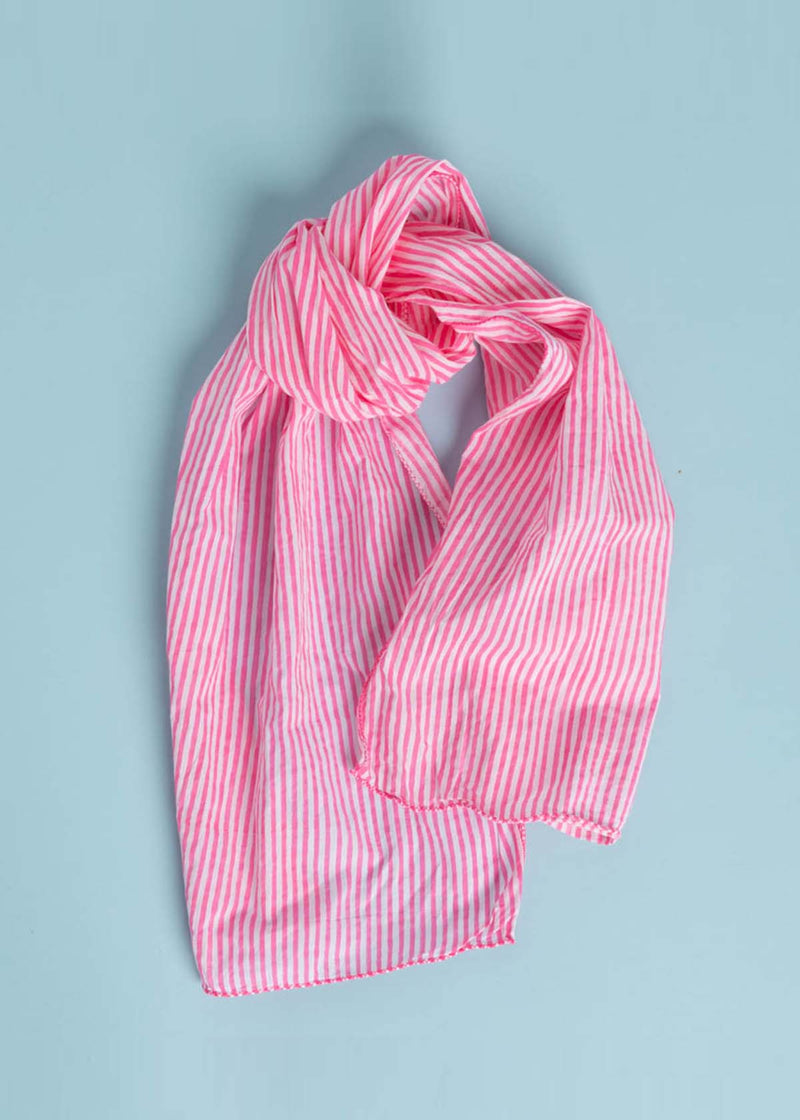 Scarf - Menswear Stripe Skinny Neon Pink