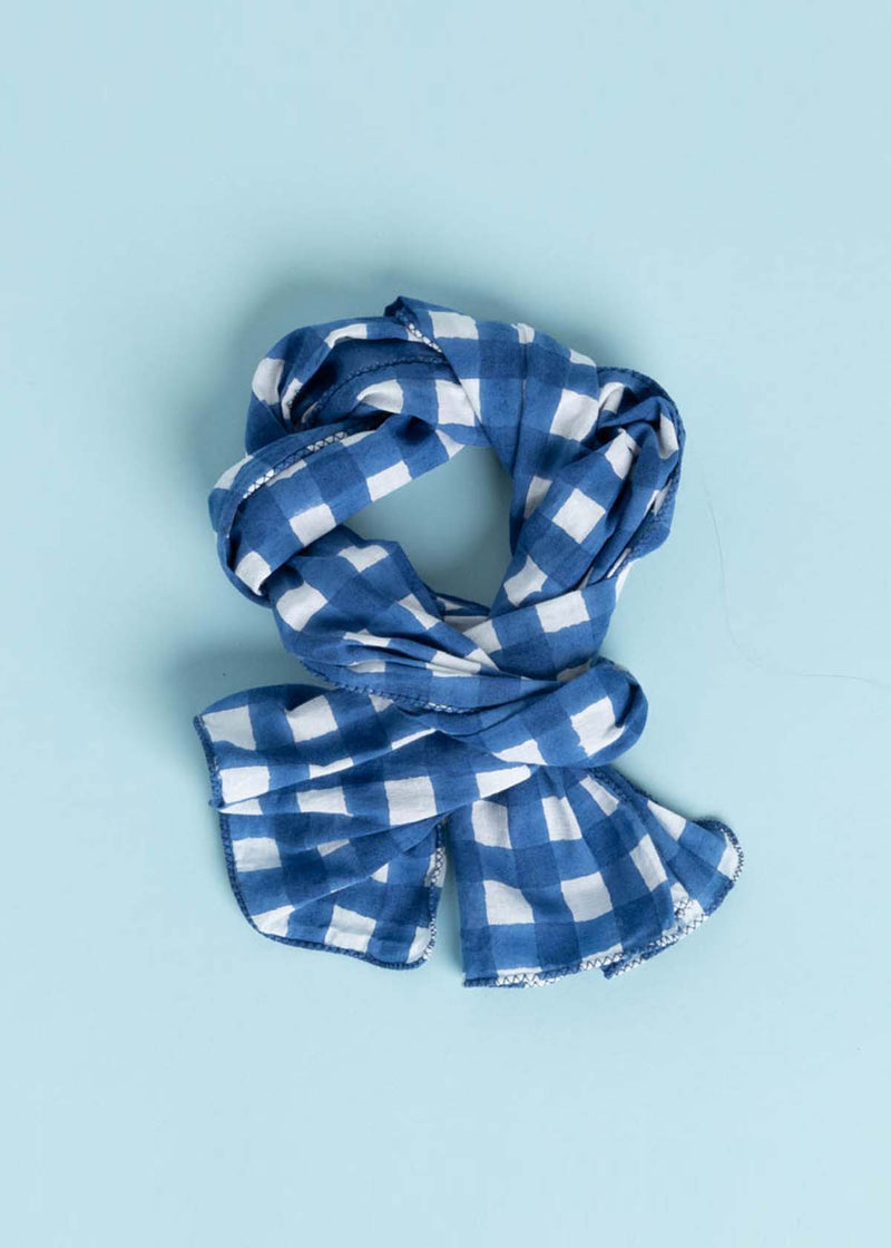 Scarf - Gingham Picnic Skinny Coastal Blue