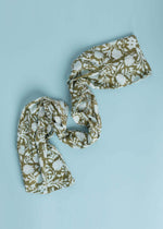 Scarf - Floral Escape Skinny Olive Oil / Cerulean