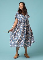 Meadow Dress -                                      Floral Escape in True Navy & Neon Peach