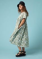 Meadow Dress -                                      Floral Escape in Olive Oil & Cerulean