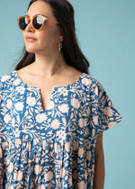 Meadow Dress -                                      Floral Escape in True Navy & Neon Peach