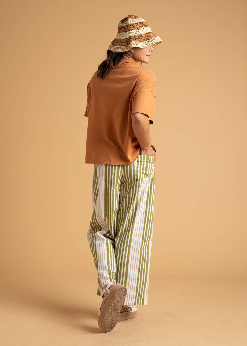 Shore Pant - Mixed Up Stripe Baked Clay & Olive Oil