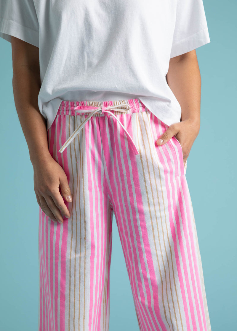Shore Pant - Mixed Up Stripe - Baked Clay & Neon Pink