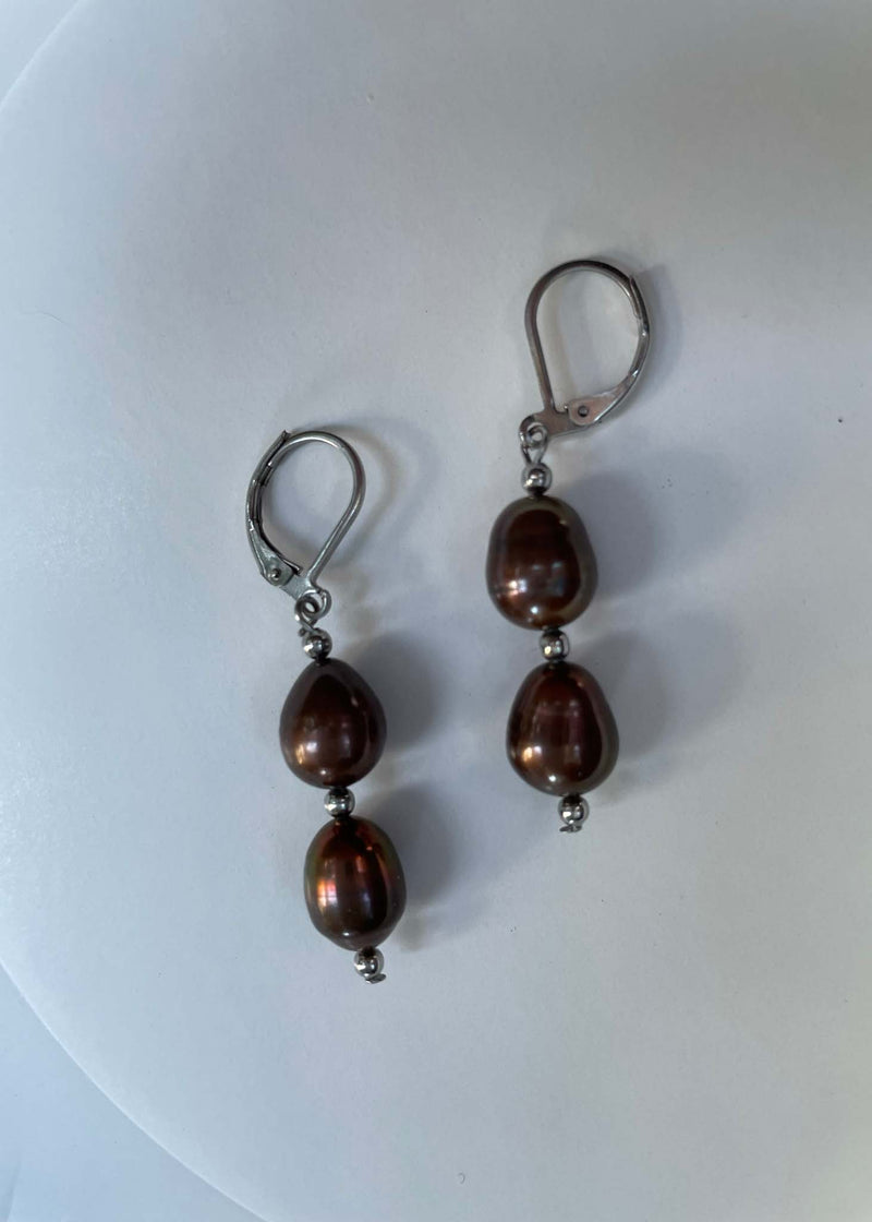 Double Chocolate Pearl Earrings