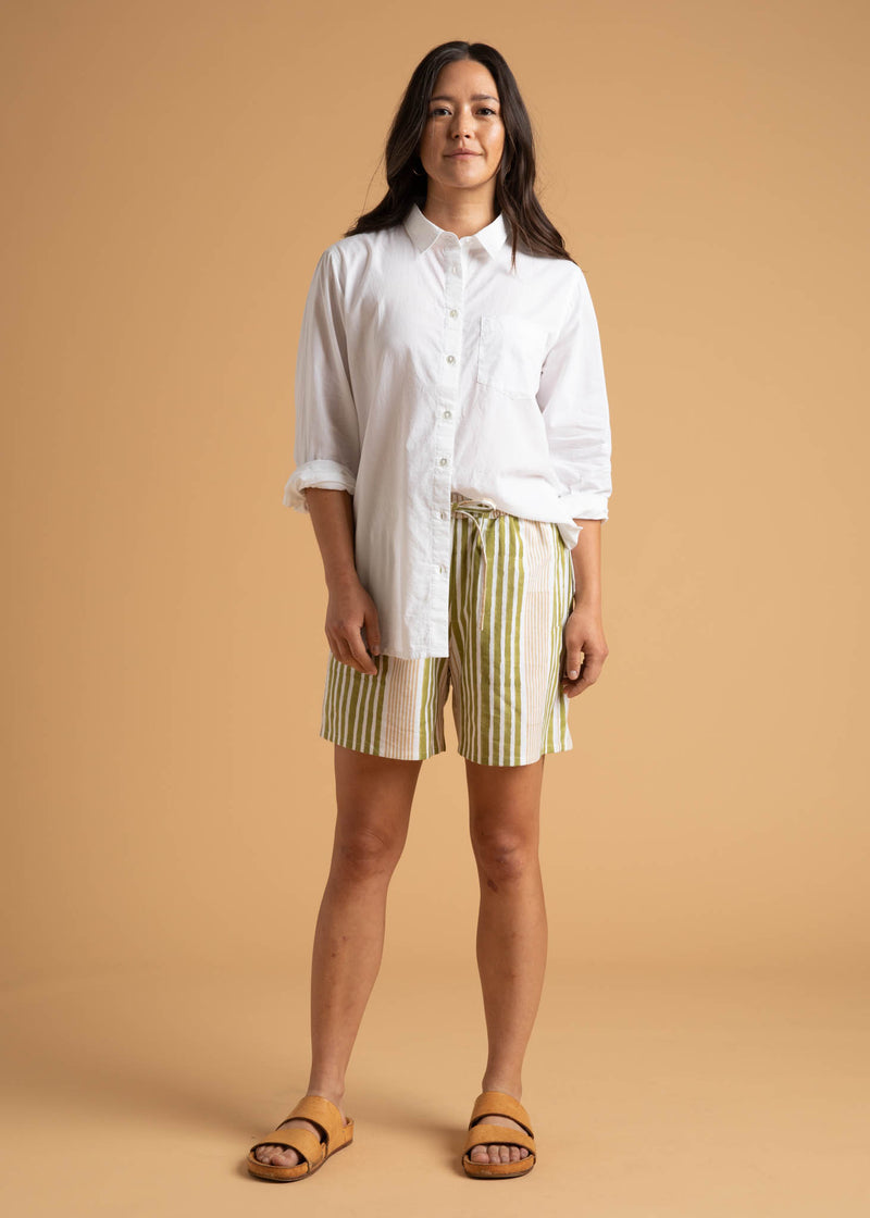 Shore Shorts - Mixed Up Stripe - Baked Clay & Olive Oil