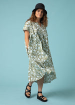 Meadow Dress -                                      Floral Escape in Olive Oil & Cerulean