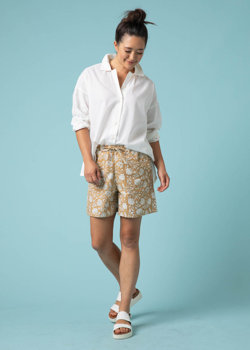 Shore Shorts - Floral Escape in Baked Clay & Olive Oil