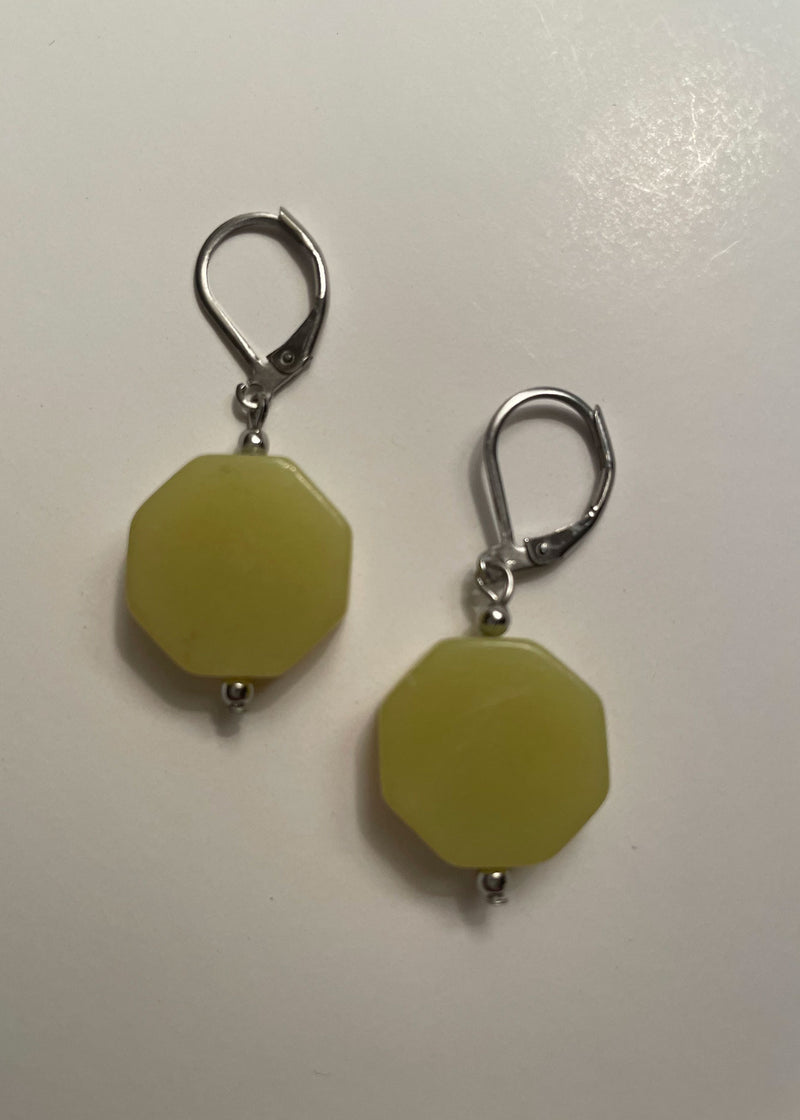 Yellow Jade Octagon Earrings